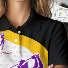 Load image into Gallery viewer, Yellow &amp; Purple  Zebra Pattern Womens Golf Polo Shirts Custom Name Gift For Golf Lovers NBT583