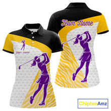 Load image into Gallery viewer, Yellow &amp; Purple  Zebra Pattern Womens Golf Polo Shirts Custom Name Gift For Golf Lovers NBT583