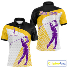 Load image into Gallery viewer, Yellow &amp; Purple  Zebra Pattern Mens Golf Polo Shirts Custom Name Gift For Golf Lovers NBT583