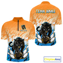 Load image into Gallery viewer, Custom Orange And Blue Leopard Bowling Men Polo &amp; 1/4 Quarter Zip Shirt, Bowling League Team Shirt NBT889