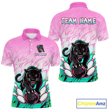 Load image into Gallery viewer, Custom Pink And Turquoise Leopard Bowling Men Polo &amp; 1/4 Quarter Zip Shirt, Bowling League Team Shirt NBT891