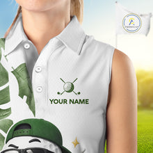 Load image into Gallery viewer, Funny Golf Ball Tropical Pattern Custom Womens Sleeveless Golf Polo Shirts, Golfing Gifts|Green NBT709