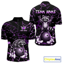Load image into Gallery viewer, Purple Funny Raccoon Bowling Team Shirt Customized Bowling League Polo &amp; 1/4 Zip Gift For Men NBT894
