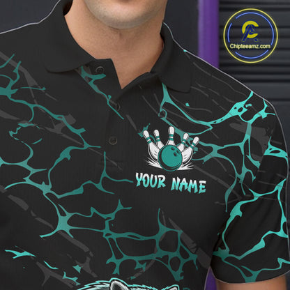 Turquoise Funny Raccoon Bowling Team Shirt Customized Bowling League Polo & 1/4 Zip Gift For Men NBT895