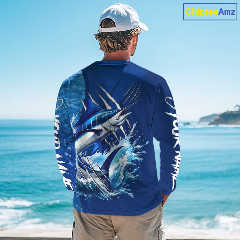 Marlin Fishing Custom Long Sleeve Performance Fishing Shirts, Marlin Saltwater Fishing Shirt NBT720