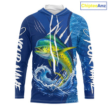 Load image into Gallery viewer, Mahi Mahi Fishing Custom Long Sleeve Hooded Performance Fishing Shirts, Mahi Mahi Saltwater Fishing Shirt NBT721