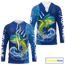 Load image into Gallery viewer, Mahi Mahi Fishing Custom Long Sleeve Hooded Performance Fishing Shirts, Mahi Mahi Saltwater Fishing Shirt NBT721