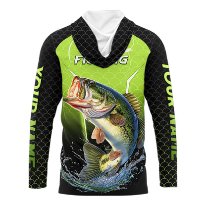 Custom Largemouth Bass Fishing Hood Fish Scale Custom Name Shirts For Men, Bass Fishing Shirts NBT369