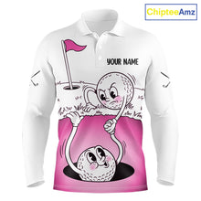 Load image into Gallery viewer, Pink Funny Golf Rescue Team Polo Shirt Custom Name, Golf Ball Cartoon Polo, White Golf Shirt NBT600