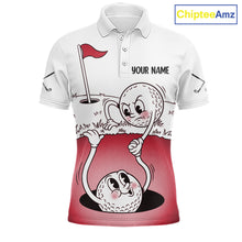 Load image into Gallery viewer, Red Funny Golf Rescue Team Polo Shirt Custom Name, Golf Ball Cartoon Polo, White Golf Shirt NBT601