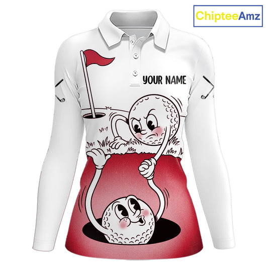Red Funny Golf Rescue Team Polo Shirt Custom Name, Golf Ball Cartoon Polo, White Golf Shirt NBT601