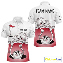 Load image into Gallery viewer, Red Funny Golf Rescue Team Polo Shirt Custom Name, Golf Ball Cartoon Polo, White Golf Shirt NBT601
