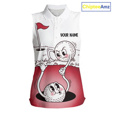 Load image into Gallery viewer, Red Funny Sleeveless Golf Rescue Team Polo Shirt Custom Name, Golf Ball Cartoon Polo, White Golf Shirt NBT601