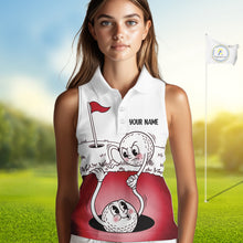 Load image into Gallery viewer, Red Funny Sleeveless Golf Rescue Team Polo Shirt Custom Name, Golf Ball Cartoon Polo, White Golf Shirt NBT601