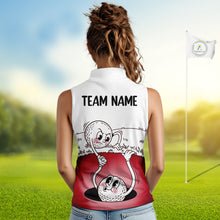 Load image into Gallery viewer, Red Funny Sleeveless Golf Rescue Team Polo Shirt Custom Name, Golf Ball Cartoon Polo, White Golf Shirt NBT601