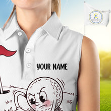 Load image into Gallery viewer, Red Funny Sleeveless Golf Rescue Team Polo Shirt Custom Name, Golf Ball Cartoon Polo, White Golf Shirt NBT601