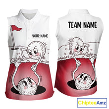 Load image into Gallery viewer, Red Funny Sleeveless Golf Rescue Team Polo Shirt Custom Name, Golf Ball Cartoon Polo, White Golf Shirt NBT601