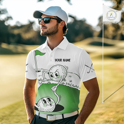 Green Funny Golf Rescue Team Polo Shirt Custom Name, Golf Ball Cartoon Polo, Golf Gifts NBT602