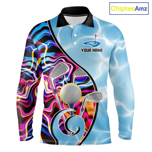 Mens Golf Polo Shirt Holographic Marble Golf Pattern For Team, Golf Attire For Men|Blue NBT724