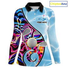 Load image into Gallery viewer, Womens Golf Polo Shirt Holographic Marble Golf Pattern For Team, Golf Attire For Women|Blue NBT724