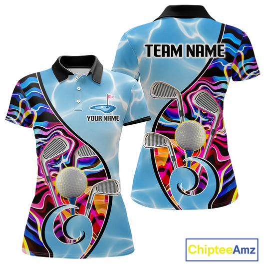Womens Golf Polo Shirt Holographic Marble Golf Pattern For Team, Golf Attire For Women|Blue NBT724