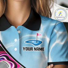 Load image into Gallery viewer, Womens Golf Polo Shirt Holographic Marble Golf Pattern For Team, Golf Attire For Women|Blue NBT724