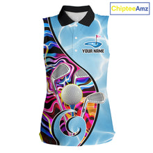 Load image into Gallery viewer, Womens Sleeveless Golf Polo Shirt Holographic Marble Golf Pattern For Team, Golf Attire For Women|Blue NBT724