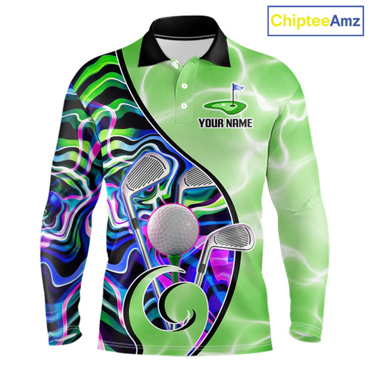 Mens Golf Polo Shirt Holographic Marble Golf Pattern For Team, Golf Attire For Men|Green NBT725