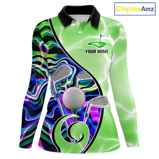 Womens Golf Polo Shirt Holographic Marble Golf Pattern For Team, Golf Attire For Women|Green NBT725