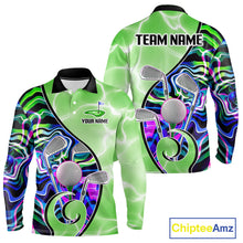 Load image into Gallery viewer, Mens Golf Polo Shirt Holographic Marble Golf Pattern For Team, Golf Attire For Men|Green NBT725