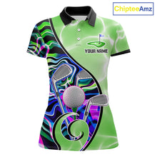 Load image into Gallery viewer, Womens Golf Polo Shirt Holographic Marble Golf Pattern For Team, Golf Attire For Women|Green NBT725