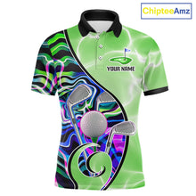 Load image into Gallery viewer, Mens Golf Polo Shirt Holographic Marble Golf Pattern For Team, Golf Attire For Men|Green NBT725