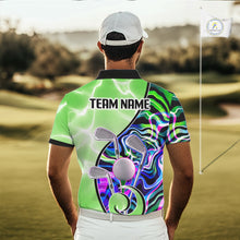 Load image into Gallery viewer, Mens Golf Polo Shirt Holographic Marble Golf Pattern For Team, Golf Attire For Men|Green NBT725