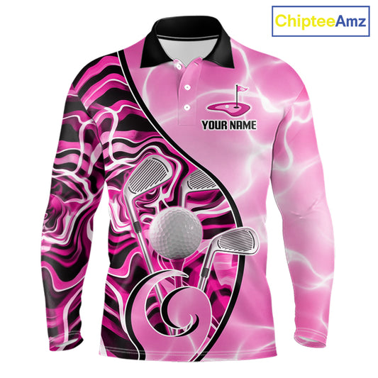 Mens Golf Polo Shirt Holographic Marble Golf Pattern For Team, Golf Attire For Men|Pink NBT726