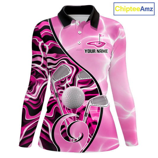 Womens Golf Polo Shirt Holographic Marble Golf Pattern For Team, Golf Attire For Women|Pink NBT726