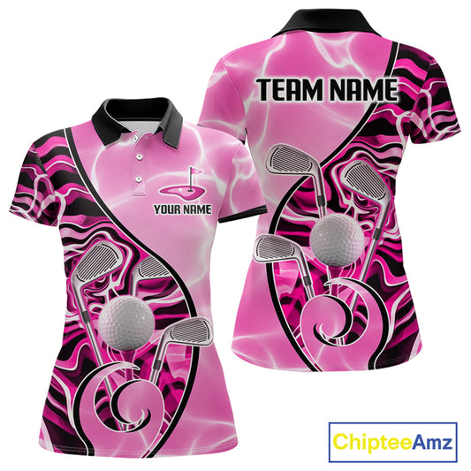 Womens Golf Polo Shirt Holographic Marble Golf Pattern For Team, Golf Attire For Women|Pink NBT726