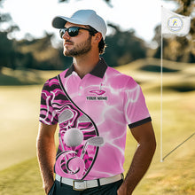 Load image into Gallery viewer, Mens Golf Polo Shirt Holographic Marble Golf Pattern For Team, Golf Attire For Men|Pink NBT726