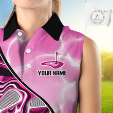Load image into Gallery viewer, Womens Sleeveless Golf Polo Shirt Holographic Marble Golf Pattern For Team, Golf Attire For Women|Pink NBT726