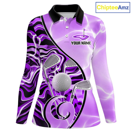 Womens Golf Polo Shirt Holographic Marble Golf Pattern For Team, Golf Attire For Women|Purple NBT727