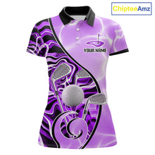 Load image into Gallery viewer, Womens Golf Polo Shirt Holographic Marble Golf Pattern For Team, Golf Attire For Women|Purple NBT727