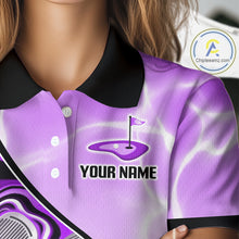 Load image into Gallery viewer, Womens Golf Polo Shirt Holographic Marble Golf Pattern For Team, Golf Attire For Women|Purple NBT727