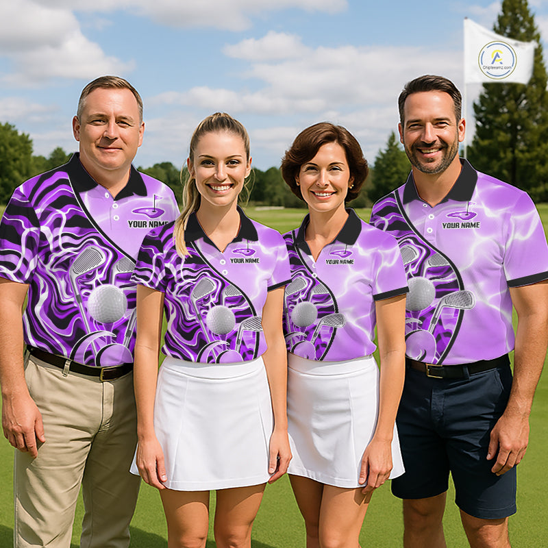 Mens Golf Polo Shirt Holographic Marble Golf Pattern For Team, Golf Attire For Men|Purple NBT727
