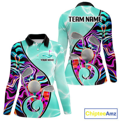 Womens Golf Polo Shirt Holographic Marble Golf Pattern For Team, Golf Attire For Women|Turquoise NBT728