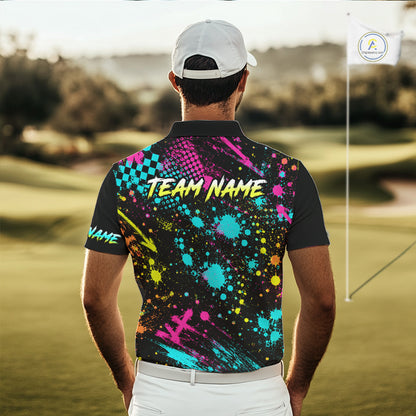 Man wearing Golf Skull Graffiti Golf Polo Shirt on golf course, streetwear skull graffiti design, tailored fit breathable polyester, custom team shirt