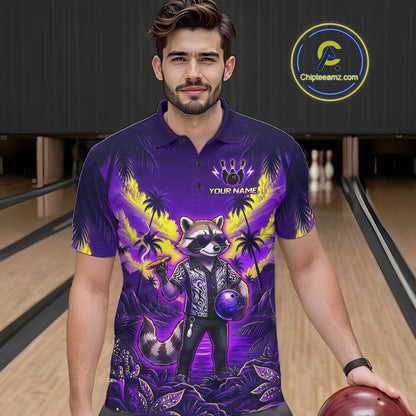 Funny Cool Raccoon Bowling Ball Shirt For Men Custom Blue Tropical Team Jersey Bowling League NBT903