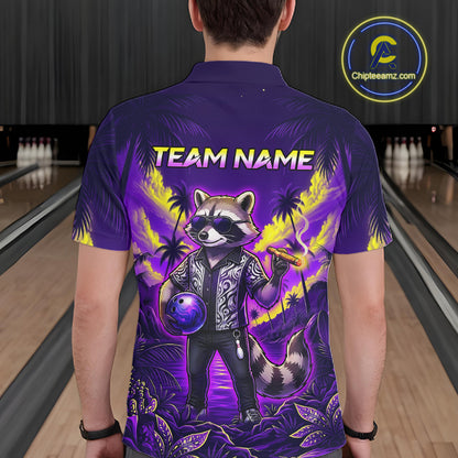 Funny Cool Raccoon Bowling Ball Shirt For Men Custom Blue Tropical Team Jersey Bowling League NBT903