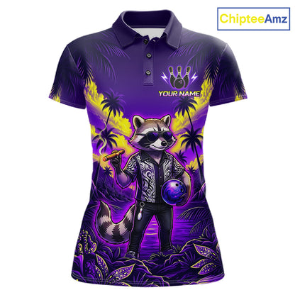 Funny Cool Raccoon Bowling Ball Shirt For Women Custom Blue Tropical Team Jersey Bowling League NBT903