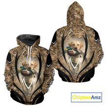 Load image into Gallery viewer, Mallard Duck Hunting Yellow Labrador Retriever Camo 3D Custom Name Shirts, Hunting Gifts NBT220