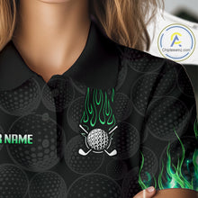 Load image into Gallery viewer, Close-up golf polo shirt green flame fabric: breathable cotton, quick moisture wicking, no wrinkle