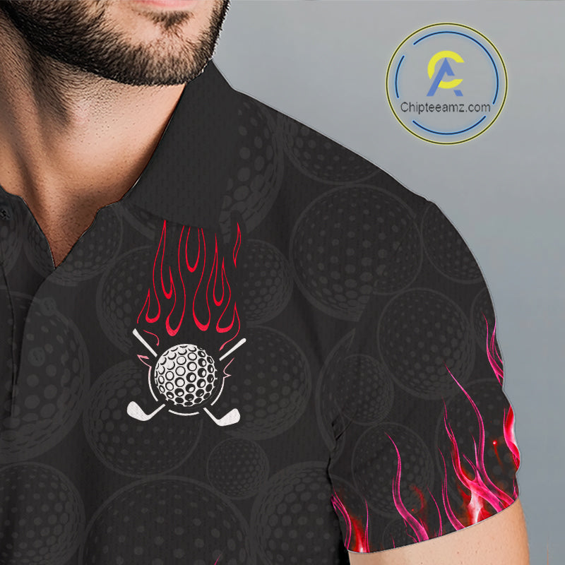Close-up golf polo shirt red flame fabric: breathable cotton, quick moisture wicking, no wrinkle